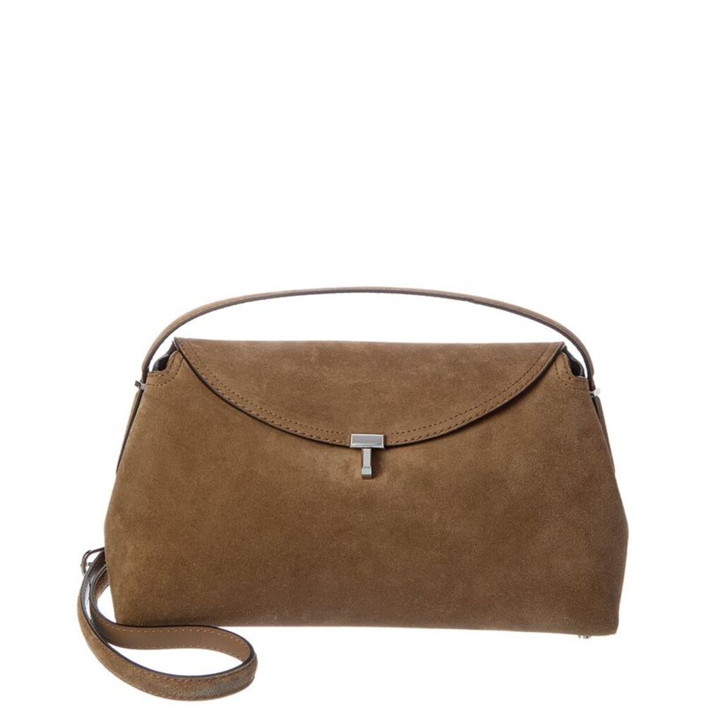 Toteme T Lock Suede Shoulder Bag, Brown